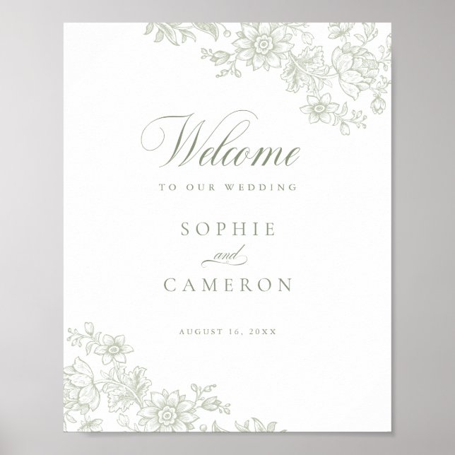 Elegant Floral Vintage Botanical Wedding Welcome Poster (Front)
