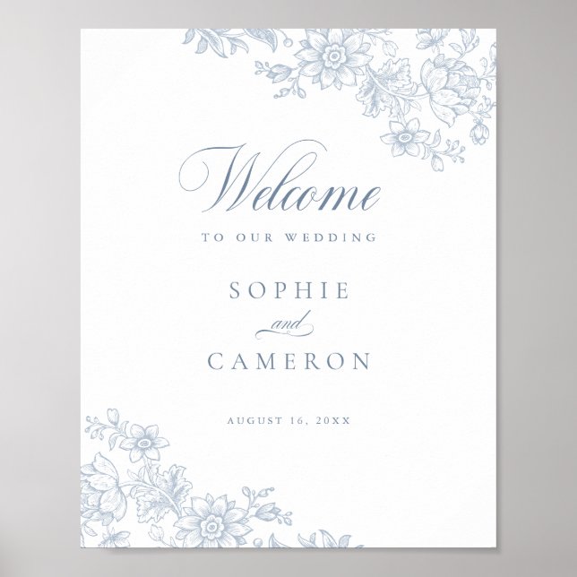 Elegant Floral Vintage Botanical Wedding Welcome Poster (Front)