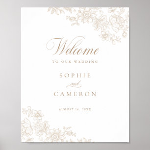 Elegant Floral Vintage Botanical Wedding Welcome Poster