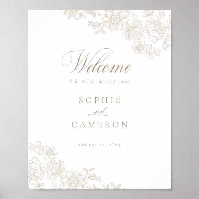 Elegant Floral Vintage Botanical Wedding Welcome Poster (Front)