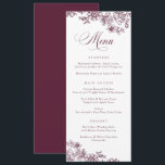 Elegant Floral Vintage Burgundy Botanical Menu<br><div class="desc">Elegant Floral Vintage Leafy Botanical Burgundy Merlot Wedding Menu</div>