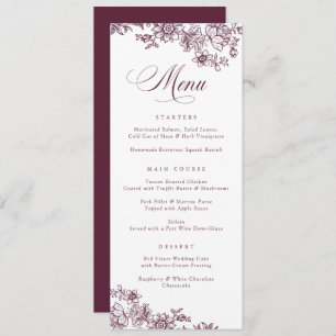 Elegant Floral Vintage Burgundy Botanical Menu