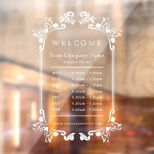 Elegant Floral Vintage Business Opening Hours Window Cling
