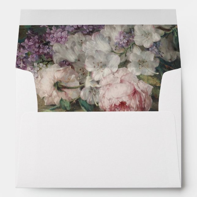 Elegant Floral Vintage Fine Art Wedding Envelope (Back (Bottom))