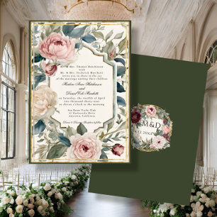 Elegant Floral Vintage French Classic Gold Wedding Invitation