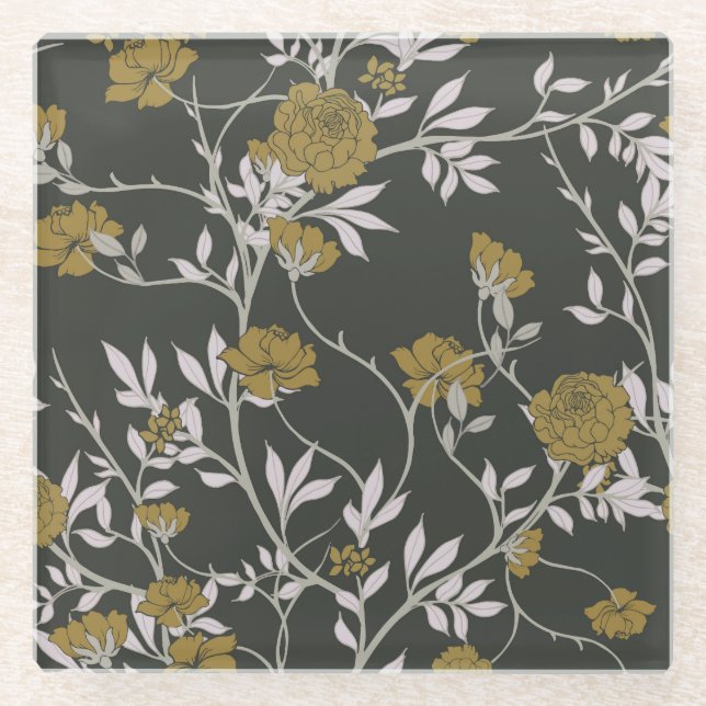 Elegant floral: vintage pattern design. glass coaster (Front)