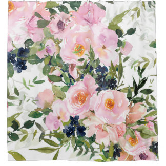 Elegant, Floral, Vintage, Pink and White Shower Curtain