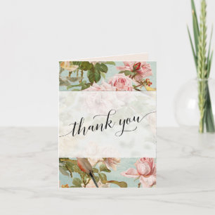 Elegant Floral Vintage Pink Script Thank You Photo Card