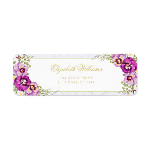 Elegant Floral Vintage Purple Chic Marble Pansies