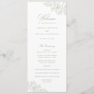 Elegant Floral Vintage Sage Green Wedding Program Programme