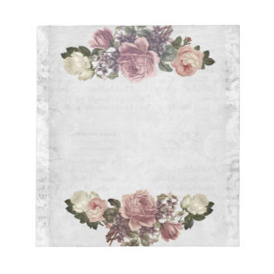 Elegant Floral Vintage Victorian Black and White Notepad