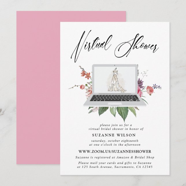 Elegant Floral Virtual Bridal Shower Invitation (Front/Back)
