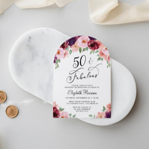 Elegant Floral Watercolor 50th Birthday Party Arch Invitation