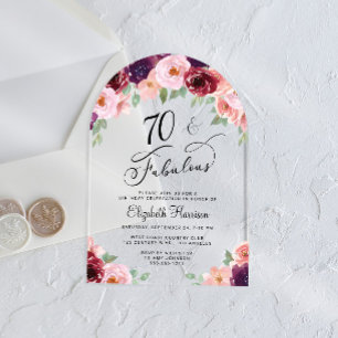 Elegant Floral Watercolor 70th Birthday Party Arch Acrylic Invitations