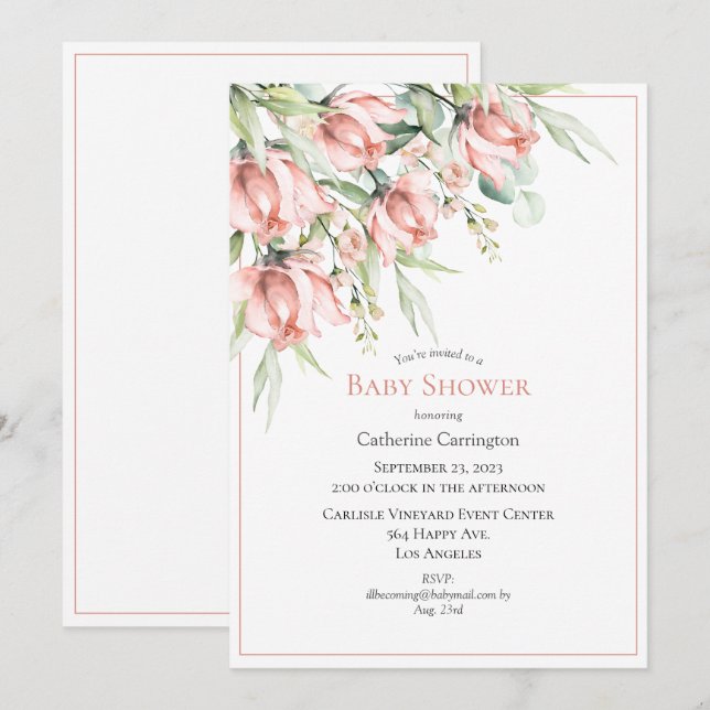 Elegant Floral Watercolor Baby Shower  Invitation (Front/Back)