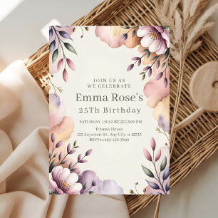 Elegant Floral Watercolor Birthday Invitation