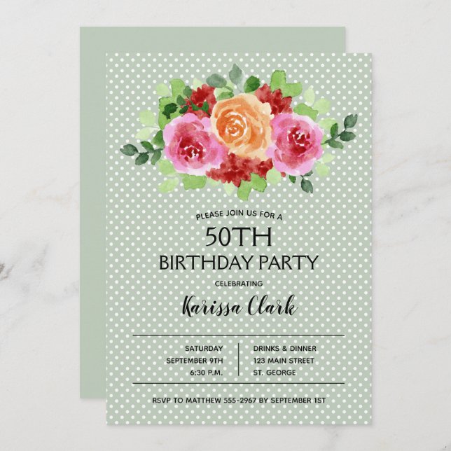 Elegant Floral Watercolor Birthday Invitations (Front/Back)