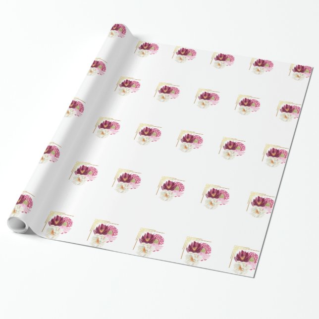 Elegant Floral Watercolor Birthday Wrapping Paper (Unrolled)