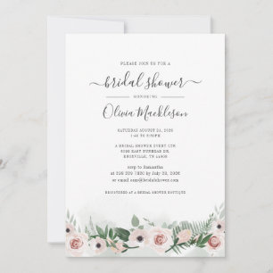 Elegant Floral Watercolor Blush Bridal Shower Invitation