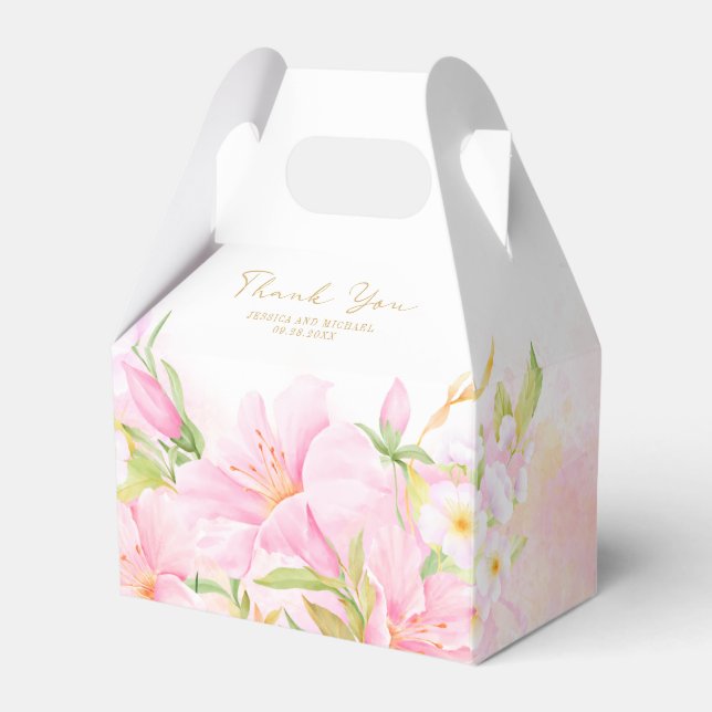 Elegant Floral Watercolor Blush Pink Wedding Favour Box (Front Side)