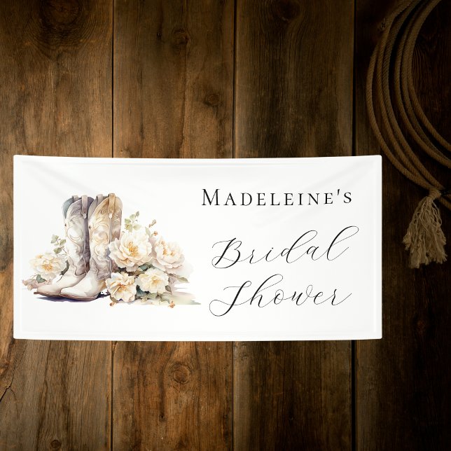 Elegant Floral Watercolor Boots Bridal Shower Banner (Creator Uploaded)