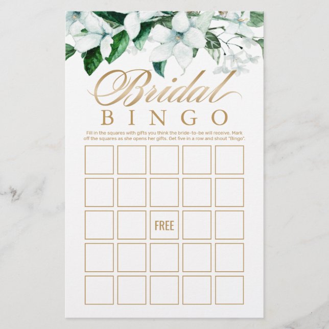 Elegant Floral Watercolor Bridal Bingo Game (Front)