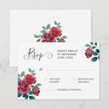 Elegant Floral Watercolor Burgundy Teal Wedding