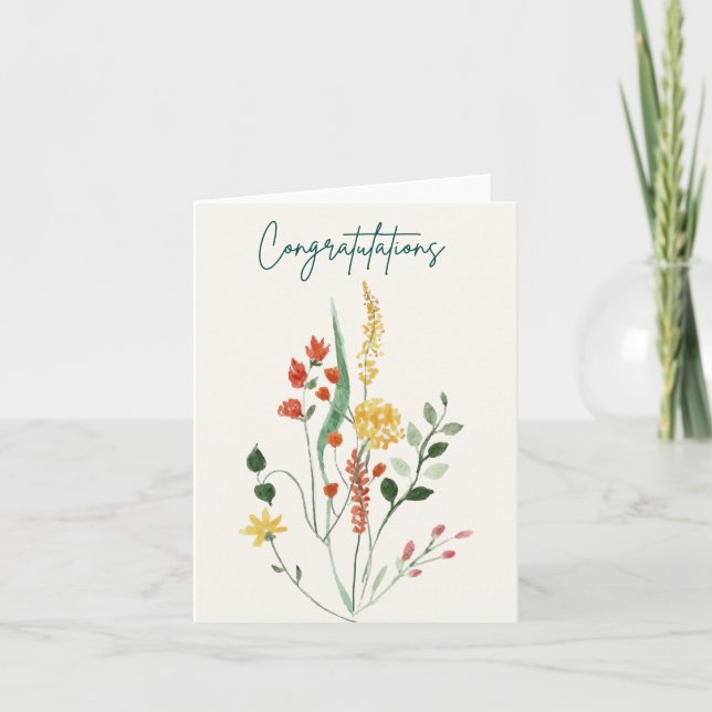 Elegant Floral Watercolor Congratulations Wedding  Card (Front)