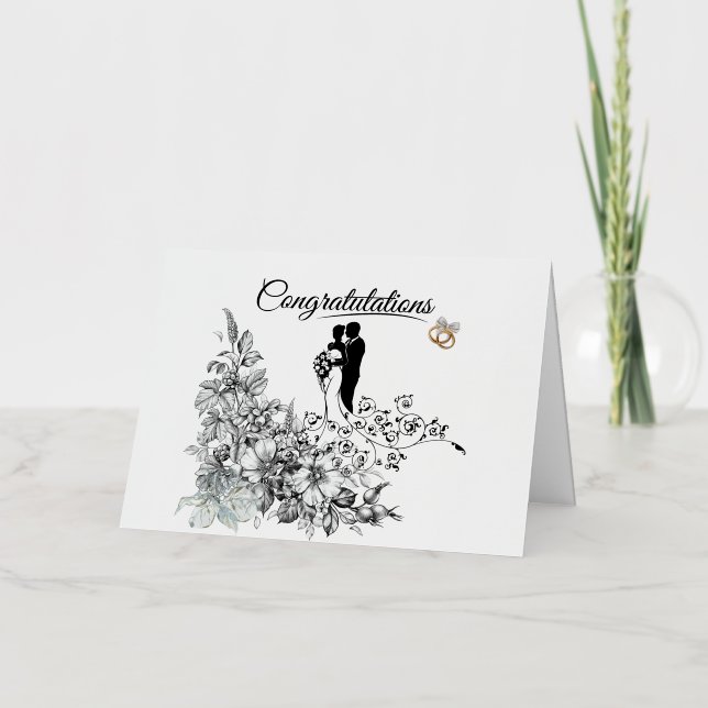 Elegant Floral Watercolor Congratulations Wedding  Foil Greeting Card (Front)