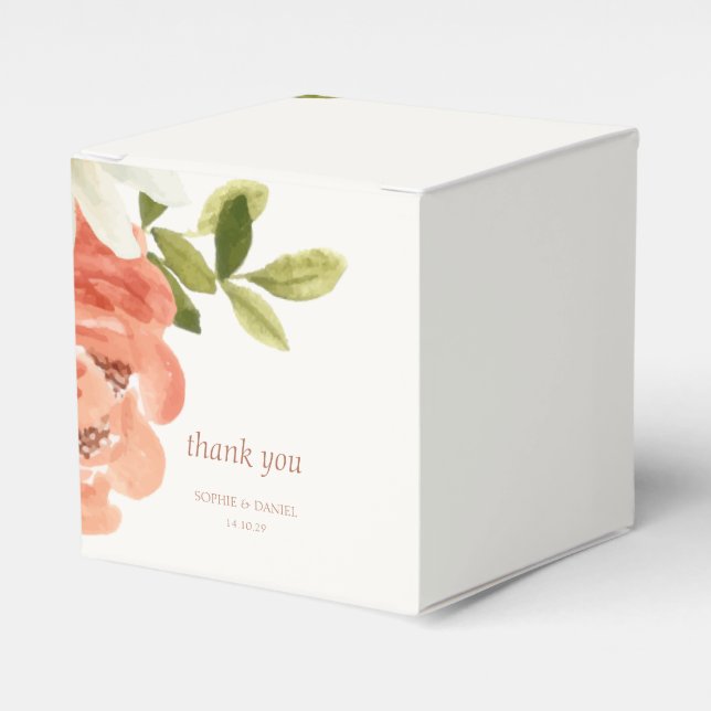 Elegant Floral Watercolor Couple Initials Wedding Favour Box (Front Side)