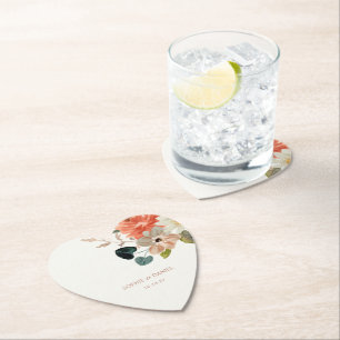 Elegant Floral Watercolor Couple Initials Wedding Paper Coaster