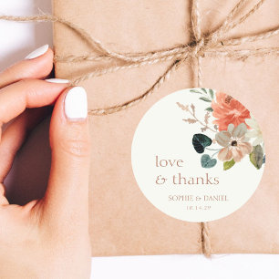Elegant Floral Watercolor Couple Wedding Thank You Classic Round Sticker
