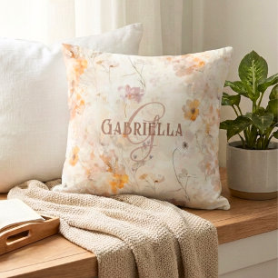Elegant Floral Watercolor Custom Monogram Cushion