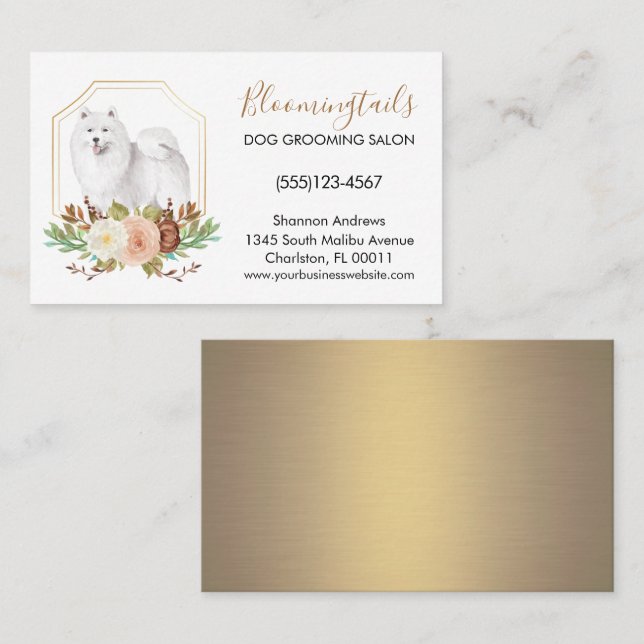 Elegant Floral Watercolor Dog Grooming Service Business Card (Front/Back)