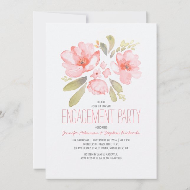 Elegant Floral Watercolor Engagement Party Invitation (Front)