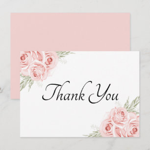 Elegant Floral Watercolor Garden Pink Rose Thank You Card