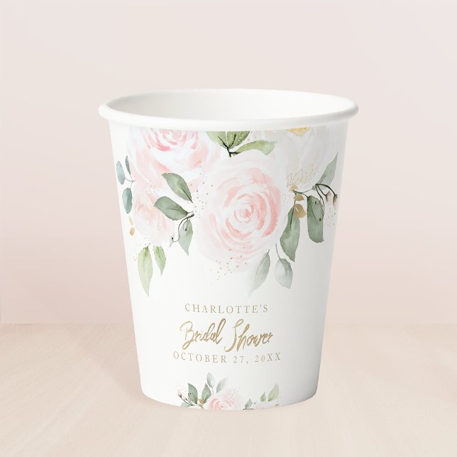 Elegant Floral Watercolor Gold Bridal Shower Paper Cups (Creator Uploaded)
