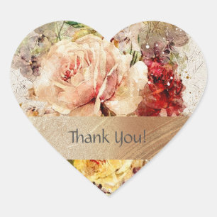 Elegant Floral Watercolor Gold Thank You Heart Sti Sticker