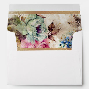 Elegant Floral Watercolor Gold Wedding Invitation Envelope