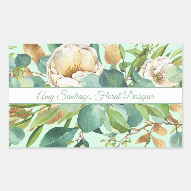 Elegant Floral Watercolor Green and Gold Stickers (Front)