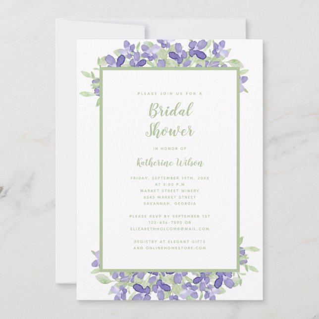 Elegant Floral Watercolor Greenery Bridal Shower Invitation (Front)