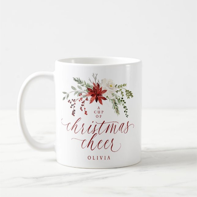 Elegant Floral Watercolor Greenery Christmas Coffee Mug (Left)
