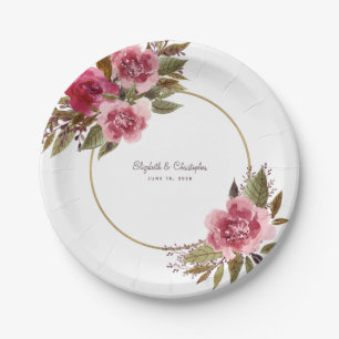 Elegant Floral Watercolor Greenery Fancy Wedding  Paper Plate