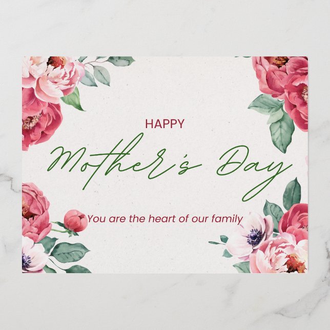 Elegant Floral Watercolor Mother’s Day Card – Pink (Front)