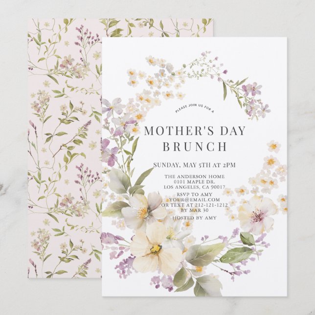 Elegant Floral Watercolor Mother's Day Brunch Invitation (Front/Back)