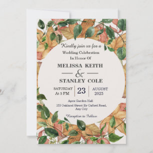 Elegant Floral Watercolor Orange Greenery Wedding Invitation