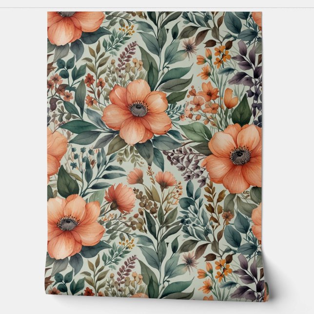 Elegant Floral Watercolor Pattern Wallpaper (Unrolling)