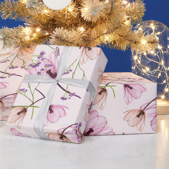 Elegant floral watercolor pattern wrapping paper (Holidays)