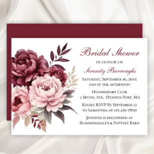 Elegant Floral Watercolor Peonies Bridal Shower Invitation