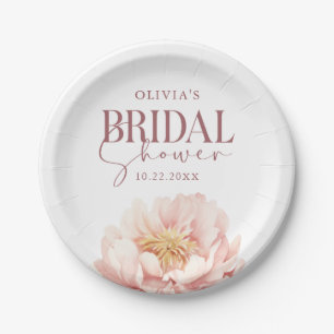 Elegant Floral Watercolor Peony Bridal Shower Paper Plate